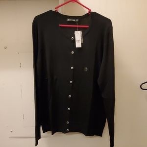 Long sleeve black crewneck cardigan sweater